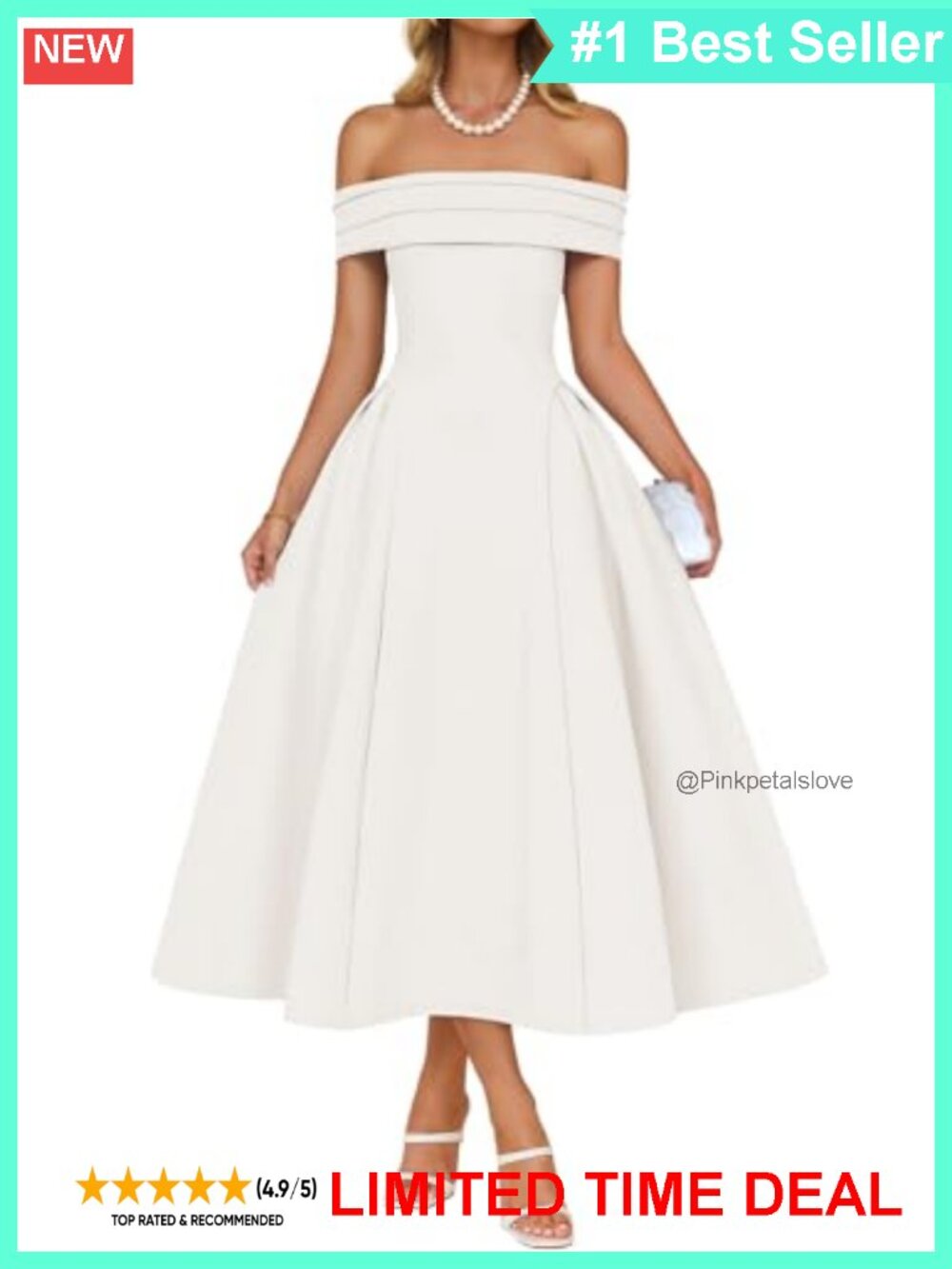 Off Shoulder Midi Cocktail Dress Short Sleeve A-Line Party